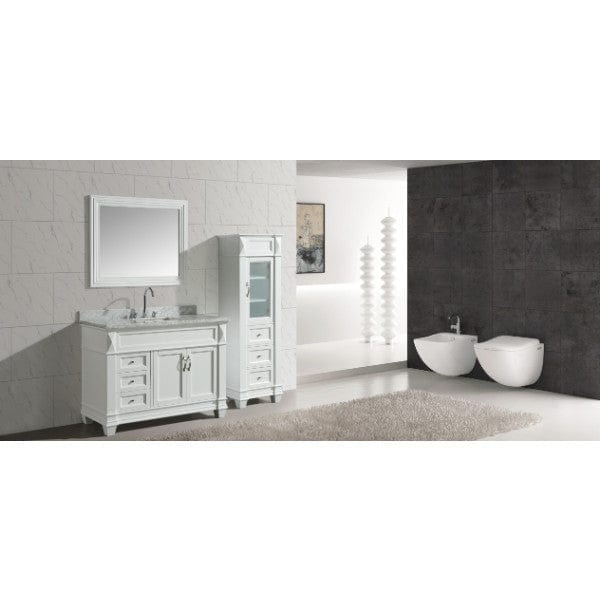Hudson 48″ White Transitional Single Sink Vanity With Marble Top and Linen Cabinet