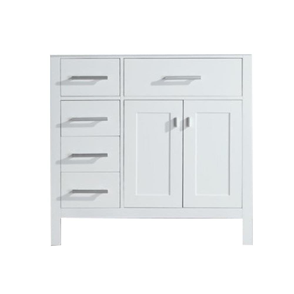 Design Element DEC076DL-W-CB | London 36" Single Sink Base Cabinet in White with Drawers on the Left