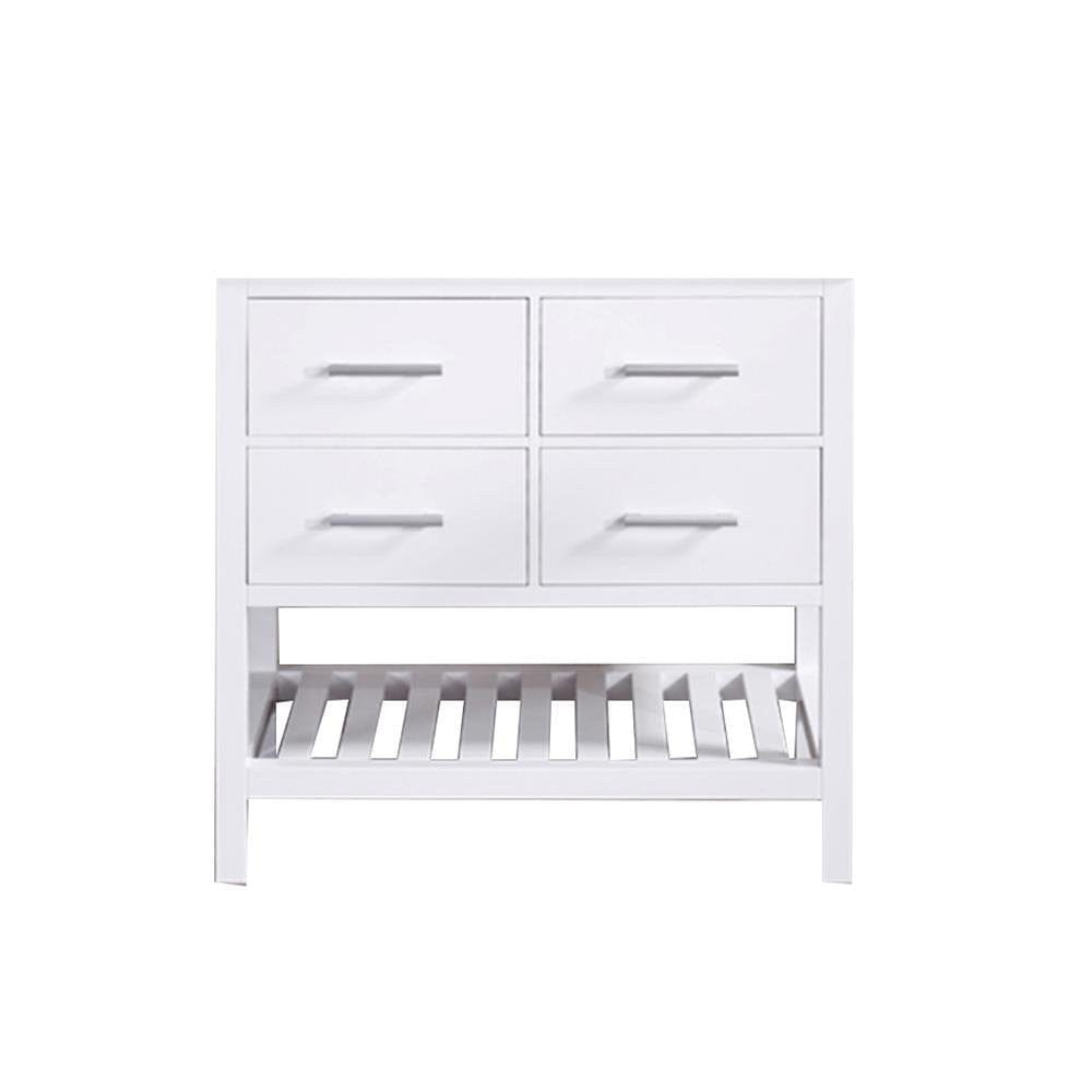 Design Element DEC077A-W-CB | London 36" Single Sink Base Cabinet in White with Open Bottom