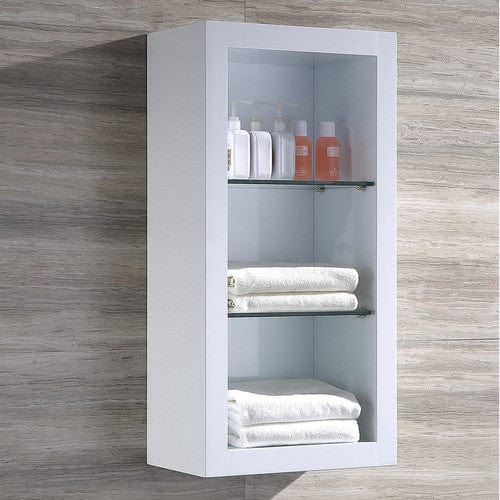 Fresca Allier White Bathroom Linen Side Cabinet w/ 2 Glass Shelves