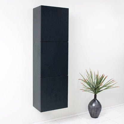 FST8090BW | Fresca Black Bathroom Linen Side Cabinet w/ 3 Large Storage Areas