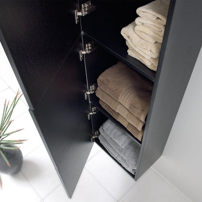 FST8090BW | Fresca Black Bathroom Linen Side Cabinet w/ 3 Large Storage Areas