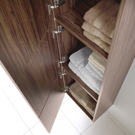 FST8090GW | Fresca Walnut Bathroom Linen Side Cabinet w/ 3 Large Storage Areas