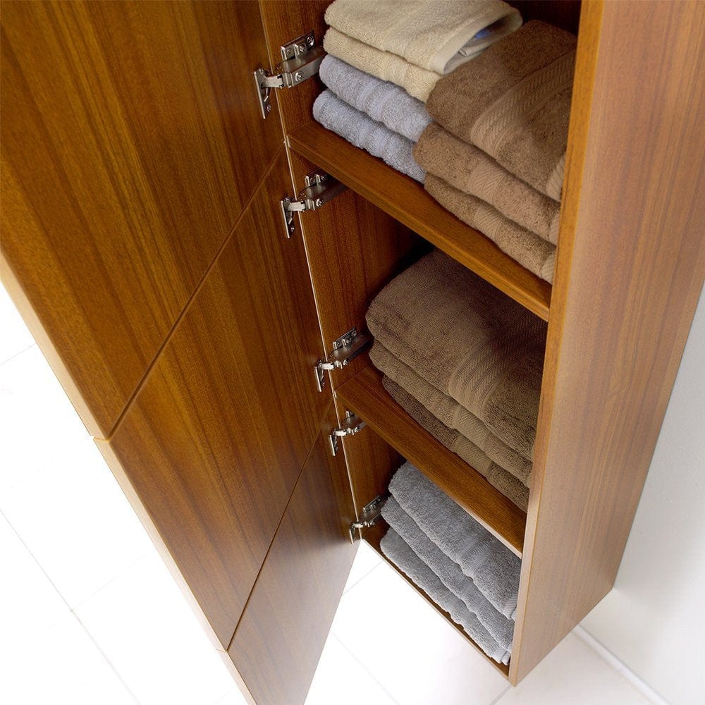 FST8090TK | Fresca Teak Bathroom Linen Side Cabinet w/ 3 Large Storage Areas