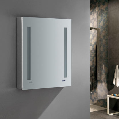 Fresca Tiempo 24 Wide x 30 Tall Bathroom Medicine Cabinet w/ LED Lighting & Defogger - Right Swing