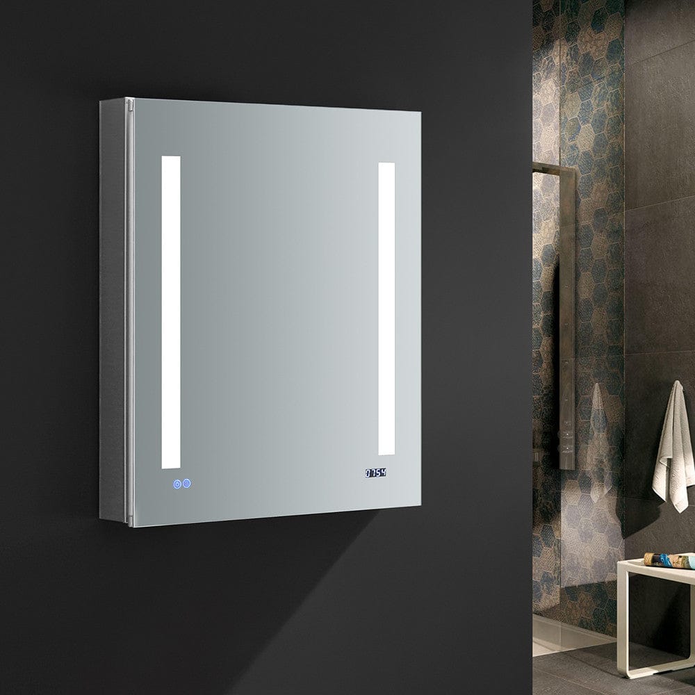 Fresca Tiempo 24 Wide x 30 Tall Bathroom Medicine Cabinet w/ LED Lighting & Defogger - Right Swing