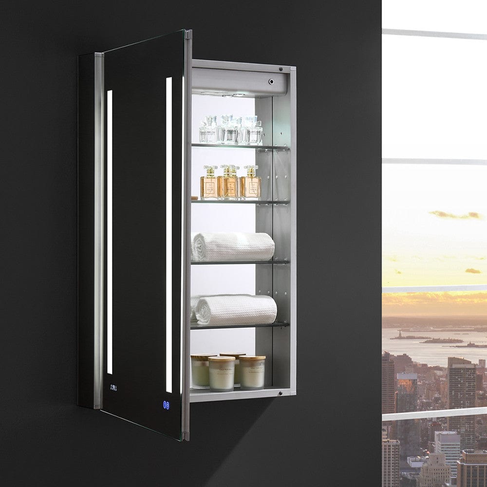 Fresca Tiempo 24 Wide x 36 Tall Bathroom Medicine Cabinet w/ LED Lighting & Defogger - Left Swing