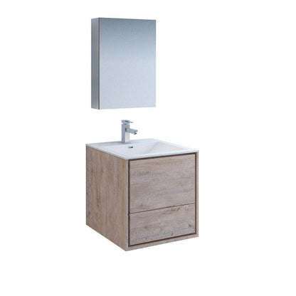 Catania 24 Modern Rustic Natural Wood Wall Hung Bathroom Vanity Set