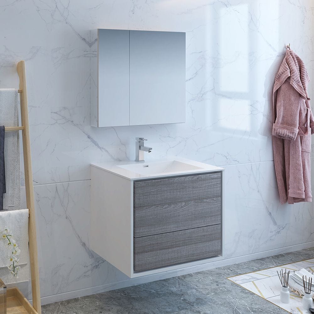 Catania 30 Modern Ash Gray Wall Hung Bathroom Vanity Set