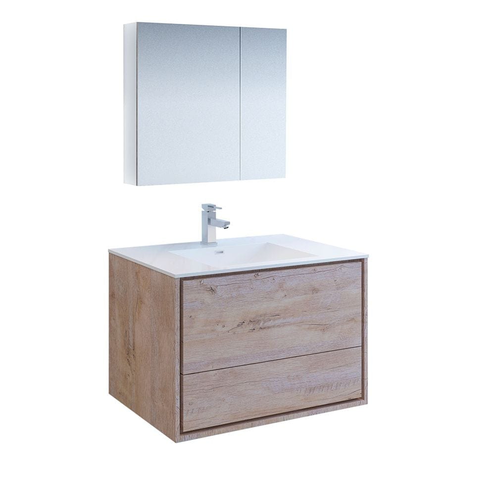 Catania 36 Modern Rustic Natural Wood Wall Hung Bathroom Vanity Set