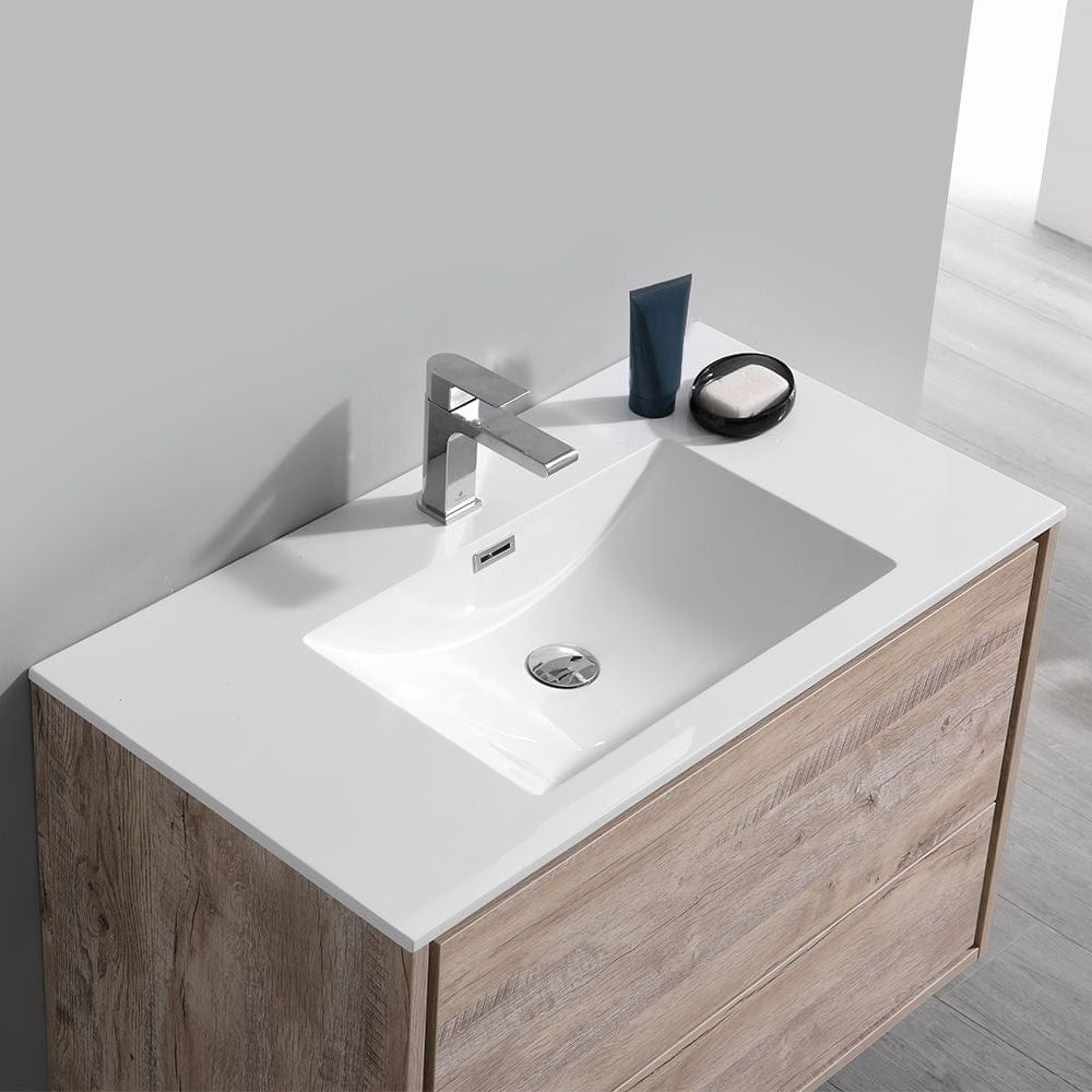 Catania 36 Modern Rustic Natural Wood Wall Hung Bathroom Vanity Set