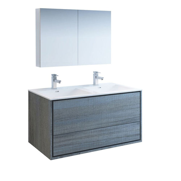 Catania 48 Modern Ocean Gray Wall Hung Double Sink Bathroom Vanity Set
