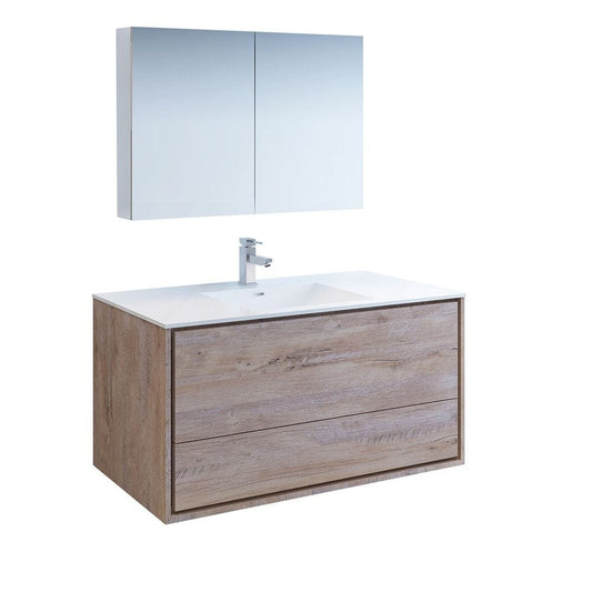 Catania 48 Modern Rustic Natural Wood Wall Hung Bathroom Vanity Set