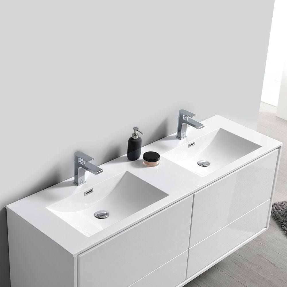 Catania 60 Modern White Wall Hung Double Sink Bathroom Vanity Set