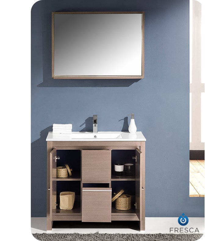 Fresca Allier 36 Gray Oak Modern Bathroom Vanity w/ Mirror