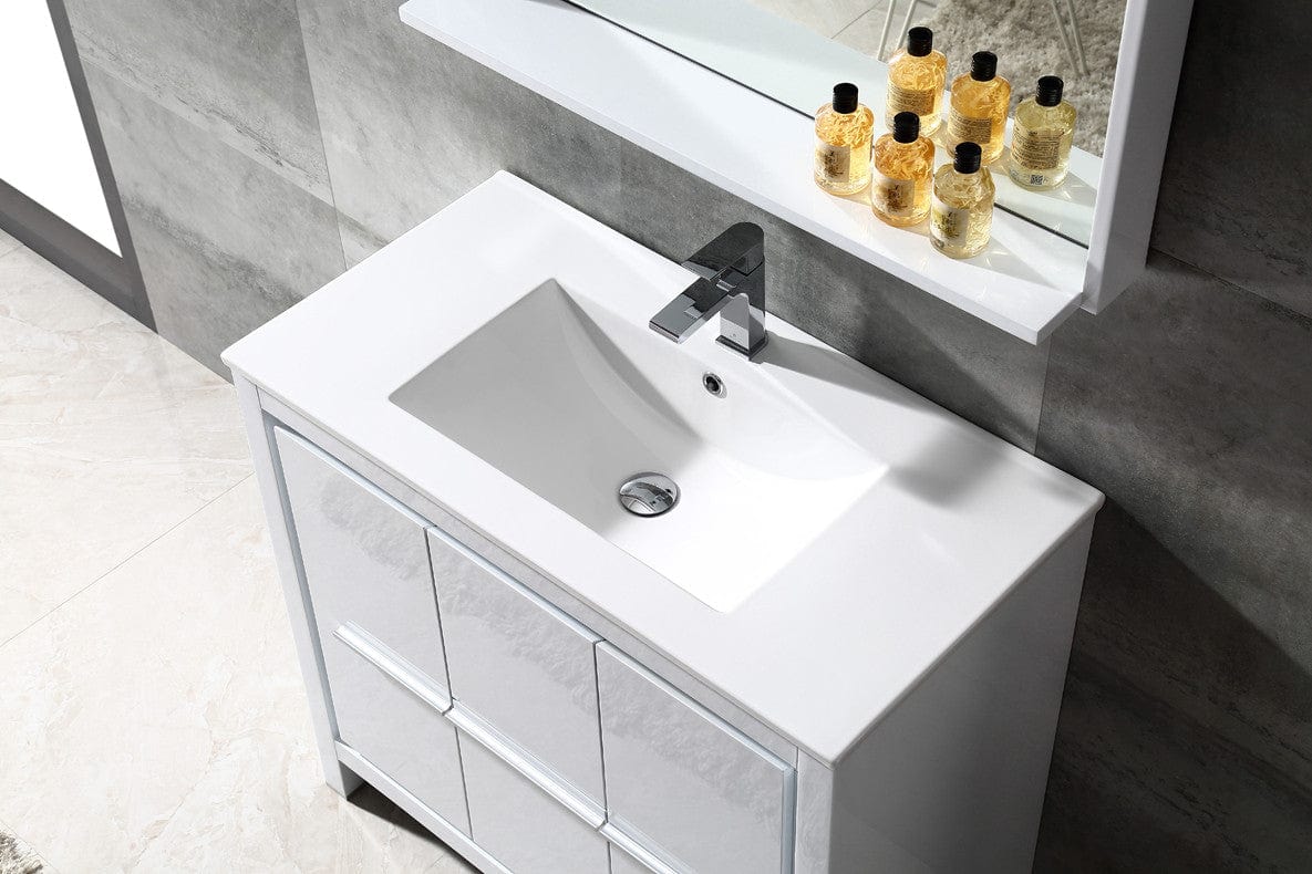 Fresca Allier 36 White Modern Bathroom Vanity w/ Mirror