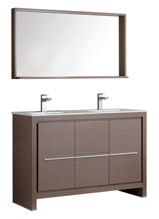 Fresca Allier 48" Gray Oak Modern Double Sink Bathroom Vanity w/ Mirror