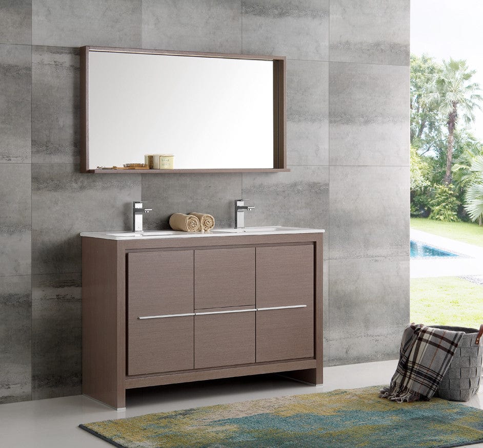 Fresca Allier 48" Gray Oak Modern Double Sink Bathroom Vanity w/ Mirror