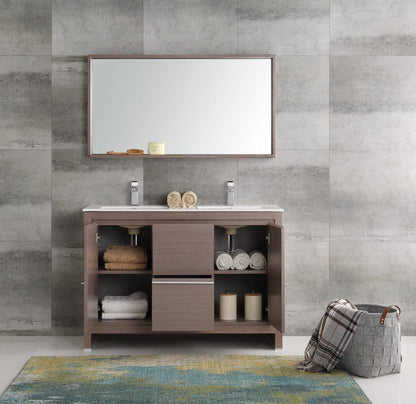 Fresca Allier 48 Gray Oak Modern Double Sink Bathroom Vanity w/ Mirror