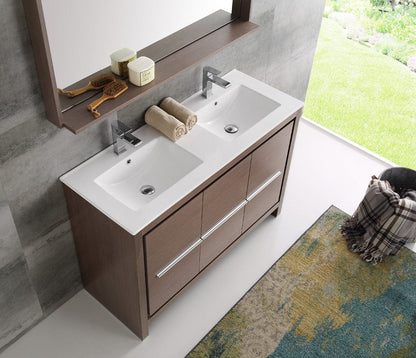 Fresca Allier 48" Gray Oak Modern Double Sink Bathroom Vanity w/ Mirror