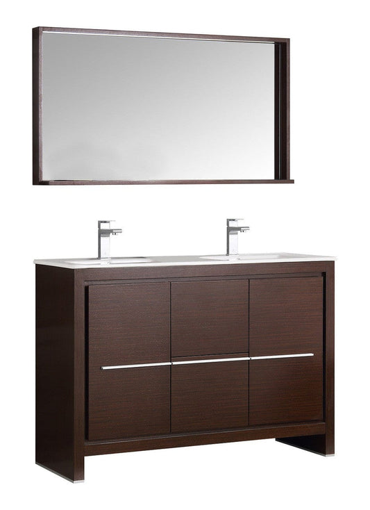 Fresca Allier 48" Wenge Brown Modern Double Sink Bathroom Vanity w/ Mirror