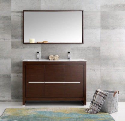 Fresca Allier 48 Wenge Brown Modern Double Sink Bathroom Vanity w/ Mirror