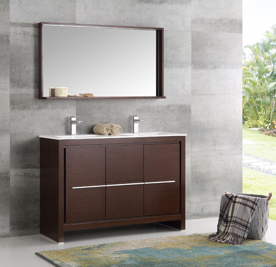 Fresca Allier 48" Wenge Brown Modern Double Sink Bathroom Vanity w/ Mirror