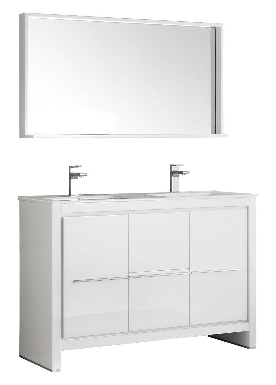 Fresca Allier 48" White Modern Double Sink Bathroom Vanity w/ Mirror