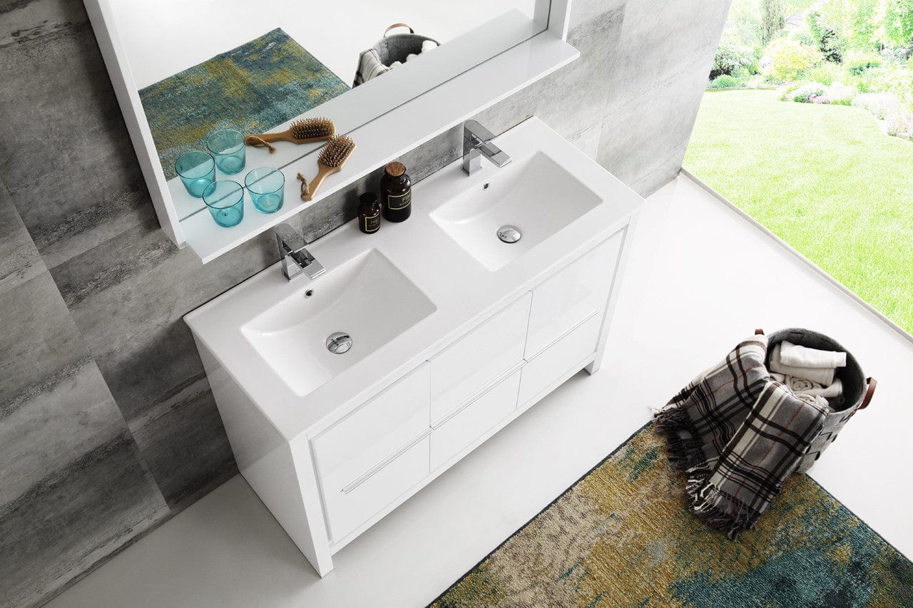 Fresca Allier 48 White Modern Double Sink Bathroom Vanity w/ Mirror