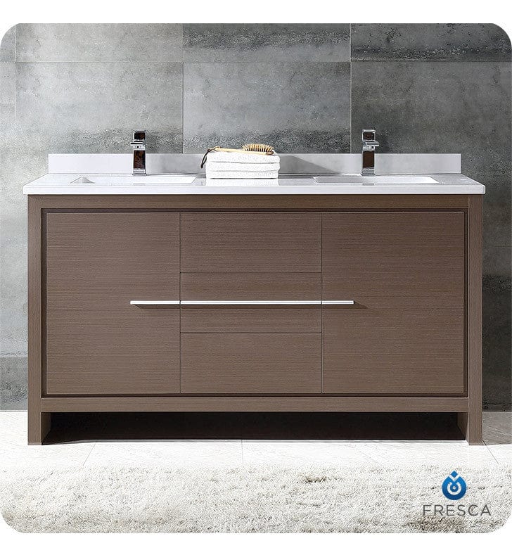 Fresca Allier 60 Gray Oak Modern Double Sink Bathroom Cabinet w/ Top & Sinks