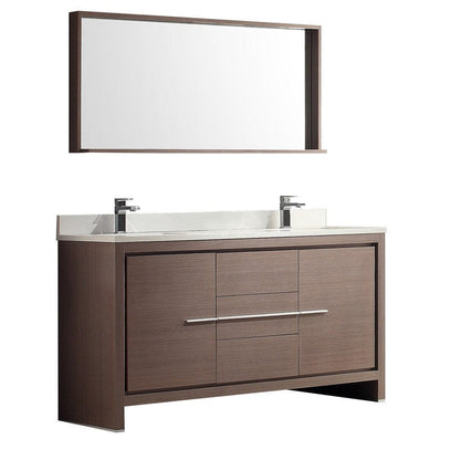  Fresca Allier 60" Gray Oak Modern Double Sink Bathroom Vanity w/ Mirror