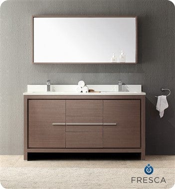 Fresca Allier 60 Gray Oak Modern Double Sink Bathroom Vanity w/ Mirror