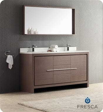 Fresca Allier 60 Gray Oak Modern Double Sink Bathroom Vanity w/ Mirror