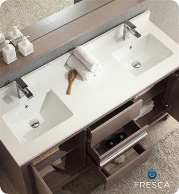 Fresca Allier 60 Gray Oak Modern Double Sink Bathroom Vanity w/ Mirror