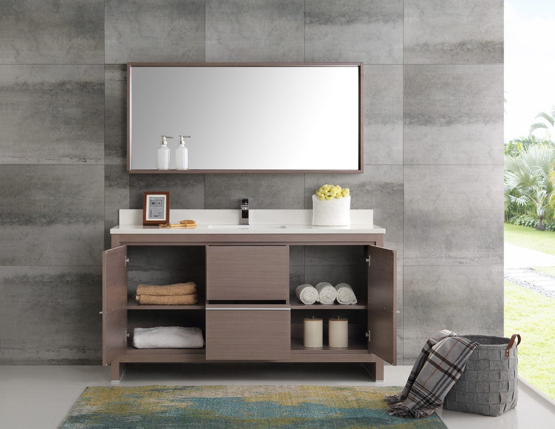 Fresca Allier 60 Gray Oak Modern Single Sink Bathroom Vanity w/ Mirror