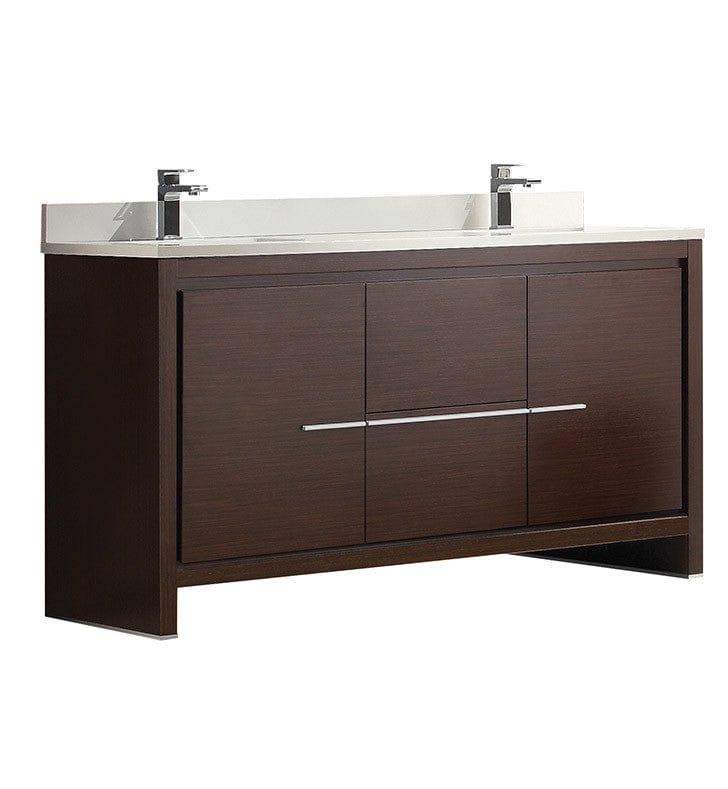 Fresca Allier 60" Wenge Brown Modern Double Sink Bathroom Cabinet w/Top & Sinks