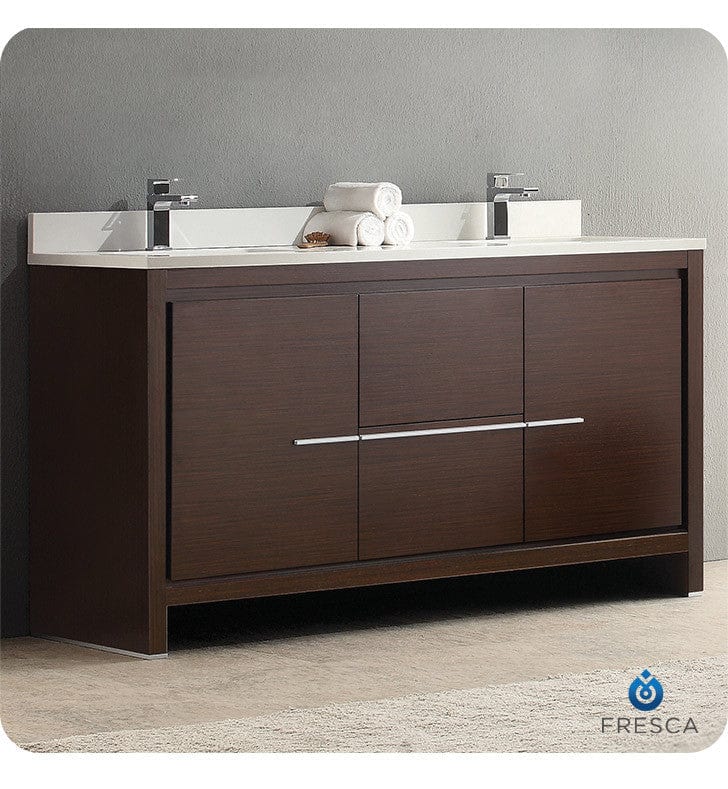 Fresca Allier 60 Wenge Brown Modern Double Sink Bathroom Cabinet w/ Top & Sinks