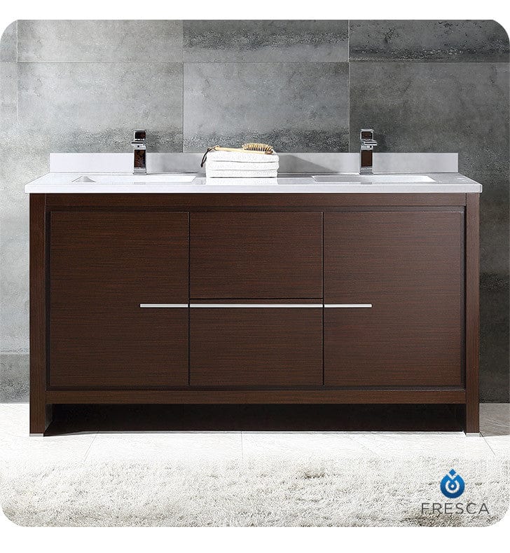 Fresca Allier 60 Wenge Brown Modern Double Sink Bathroom Cabinet w/ Top & Sinks