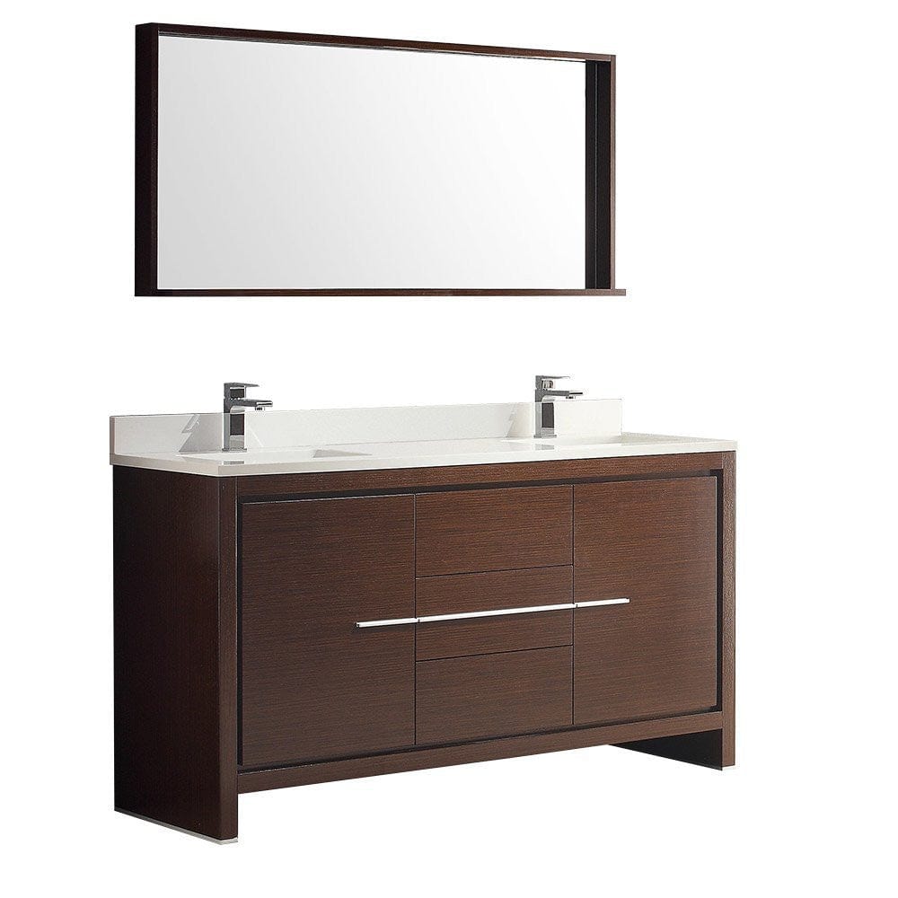 Fresca Allier 60" Wenge Brown Modern Double Sink Bathroom Vanity w/ Mirror