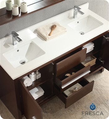 Fresca Allier 60 Wenge Brown Modern Double Sink Bathroom Vanity w/ Mirror