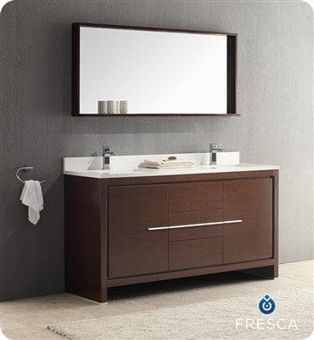 Fresca Allier 60 Wenge Brown Modern Double Sink Bathroom Vanity w/ Mirror