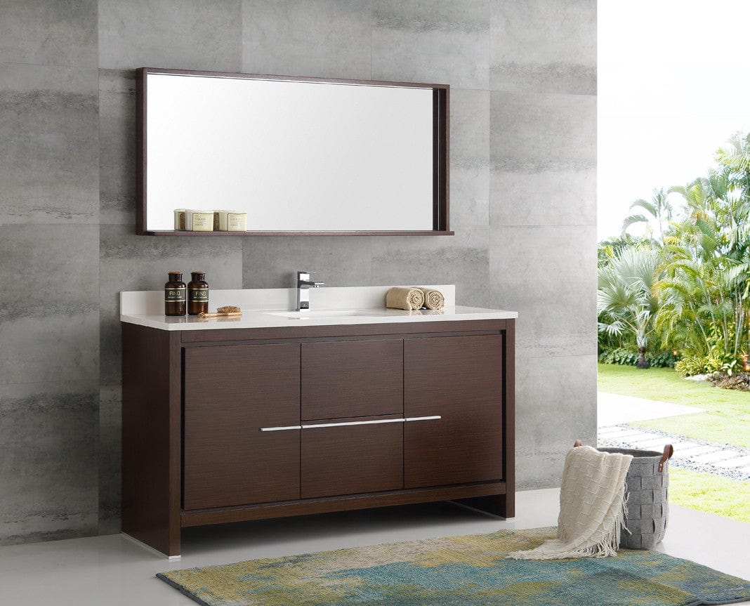 Fresca Allier 60" Wenge Brown Modern Single Sink Bathroom Vanity w/ Mirror