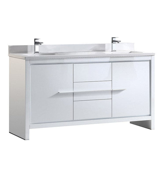 Fresca Allier 60 White Modern Double Sink Bathroom Cabinet w/ Top & Sinks