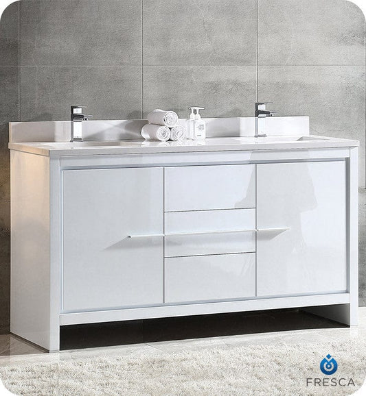 Fresca Allier 60 White Modern Double Sink Bathroom Cabinet w/ Top & Sinks