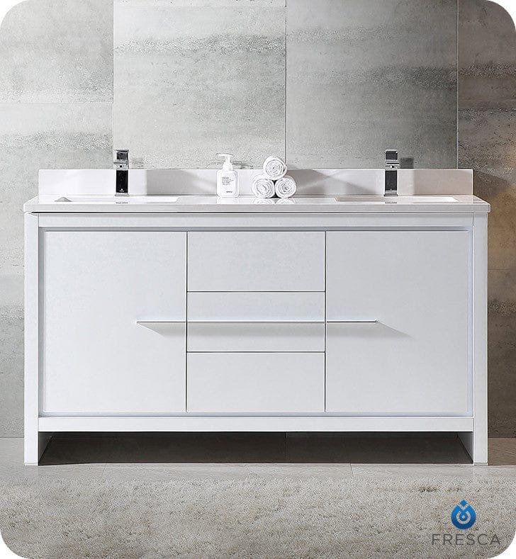 Fresca Allier 60 White Modern Double Sink Bathroom Cabinet w/ Top & Sinks