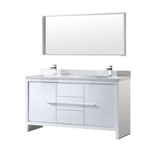 Fresca Allier 60" White Modern Double Sink Bathroom Vanity w/ Mirror