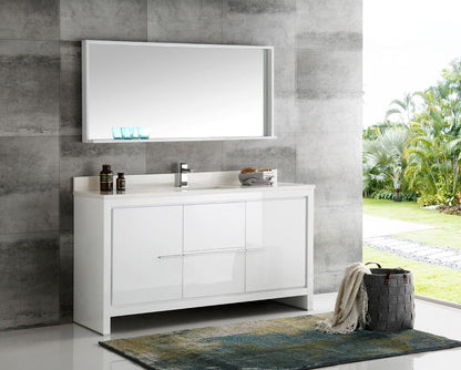 Fresca Allier 60 White Modern Single Sink Bathroom Vanity w/ Mirror