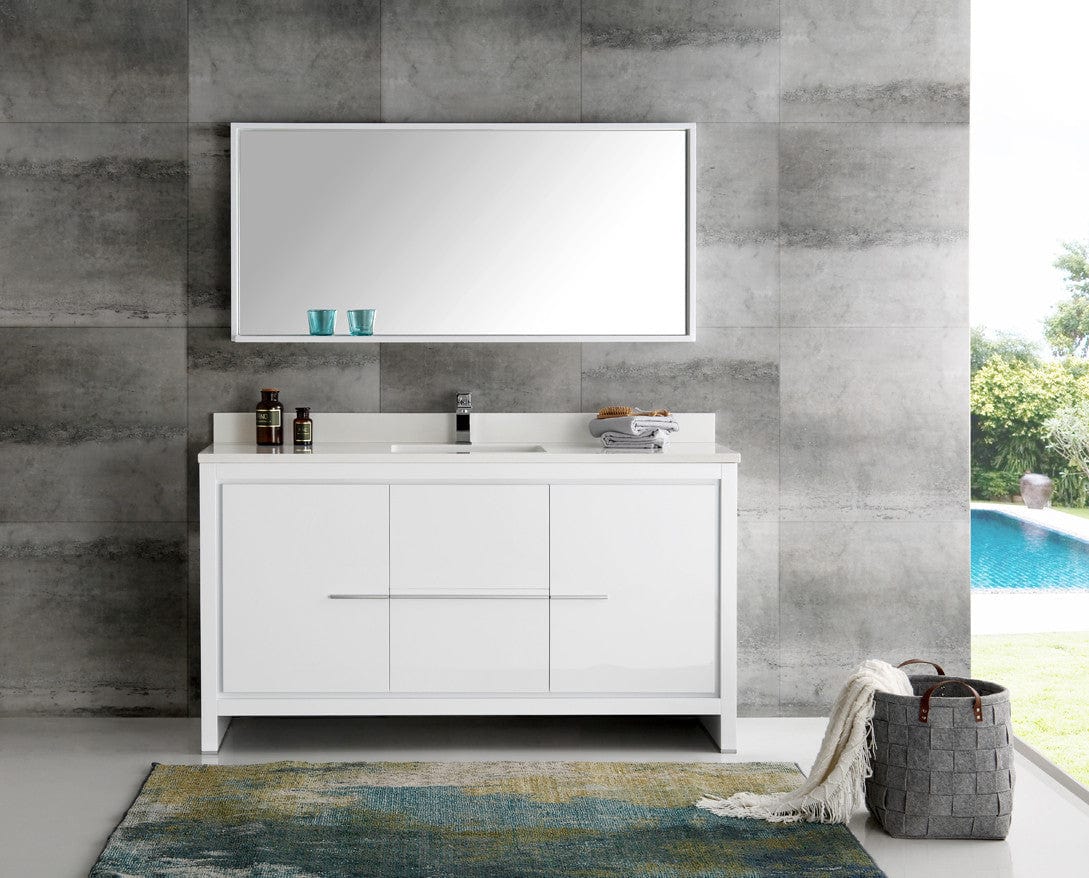 Fresca Allier 60 White Modern Single Sink Bathroom Vanity w/ Mirror