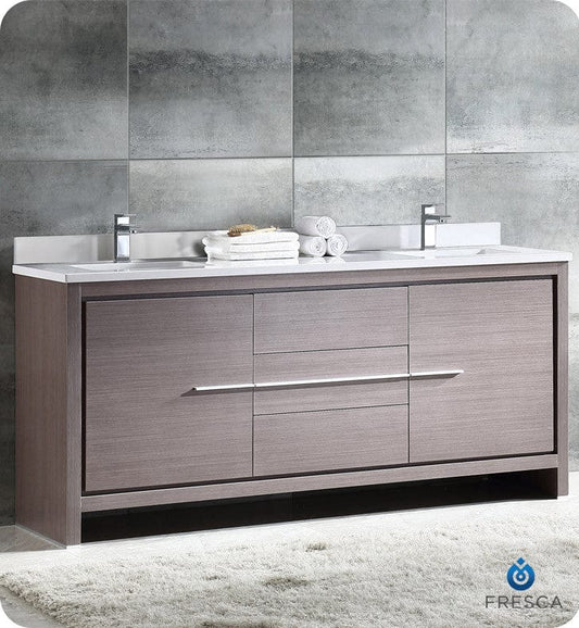 Fresca Allier 72 Gray Oak Modern Double Sink Bathroom Cabinet w/ Top & Sinks