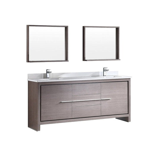 Fresca Allier 72" Gray Oak Modern Double Sink Bathroom Vanity w/ Mirror 